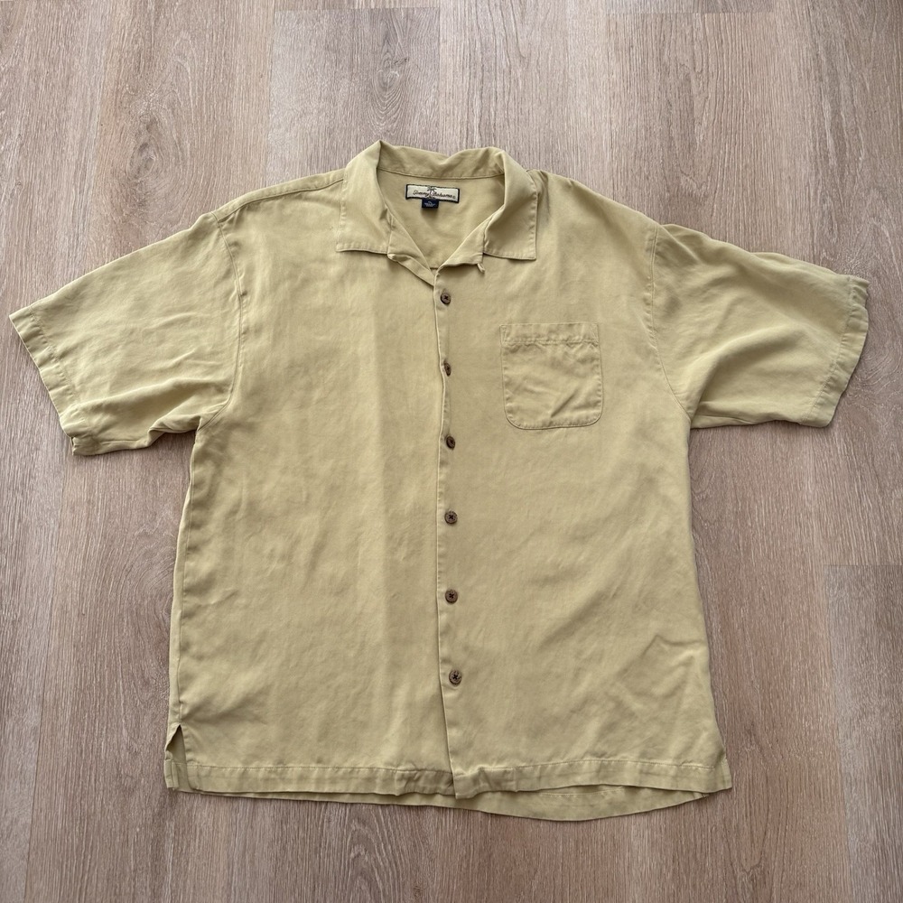 Tommy Bahama Shirt Mens XL Yellow 100% Silk Solid